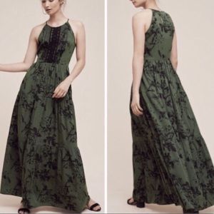 NWT Anthropologie multi layered emerald green maxi dress